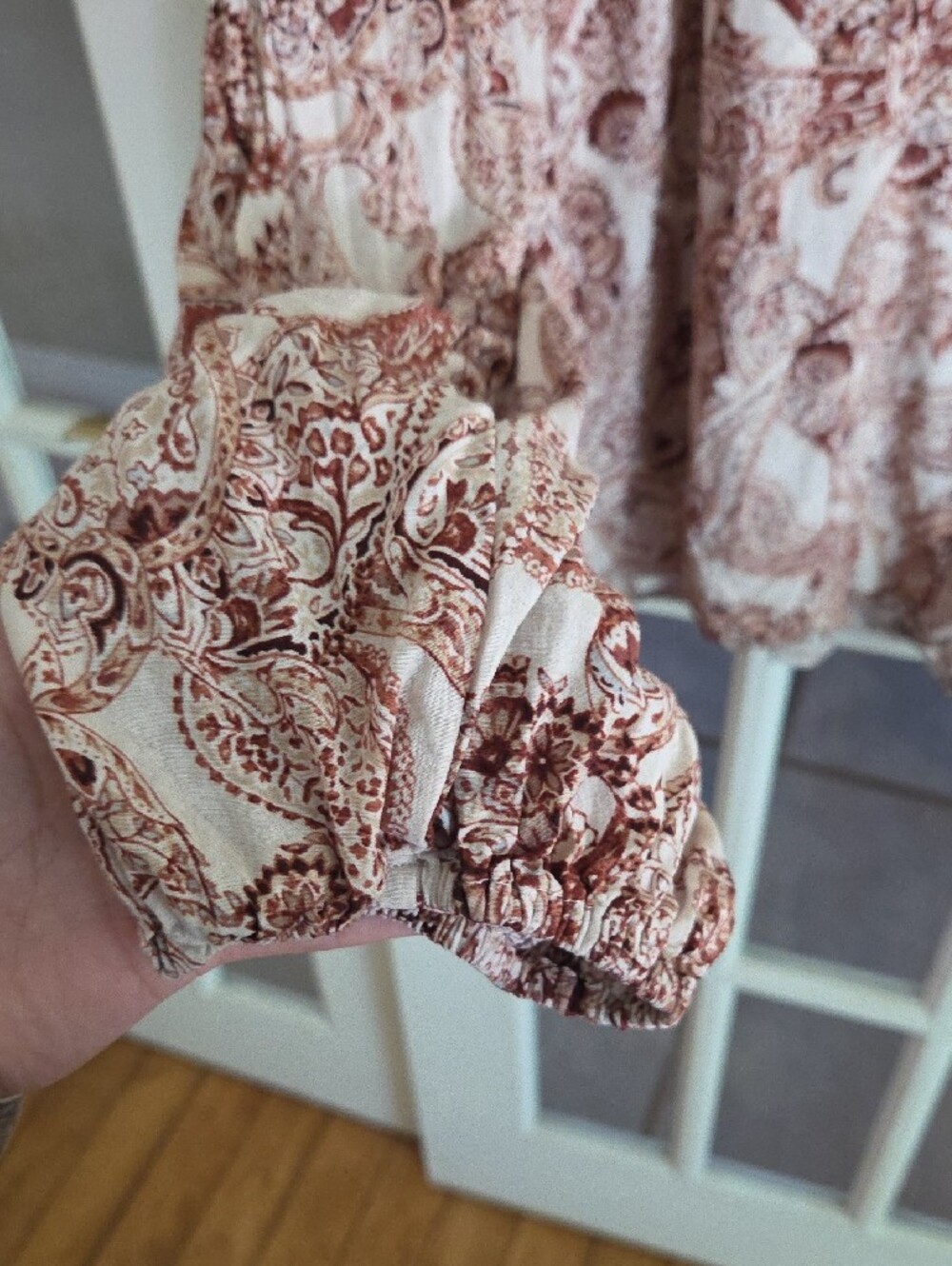 Boho Cream & Brown Paisley Print Flowy Top - Picture 4 of 5